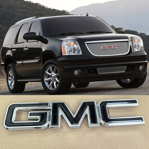 Big Front Grille Emblem 3D Plastic Badge Replacement for 2007-2014 GMC Yukon (XL) 2007-2016 Acadia 15126352 (Chrome / Gloss Black)1pack