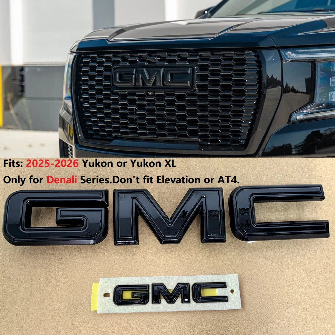 Full Emblem Kit for 2025–2026 GMC Yukon Denali | Denali Ultimate (Gloss Black / Chrome Black) 4-Pack/6-Pack
