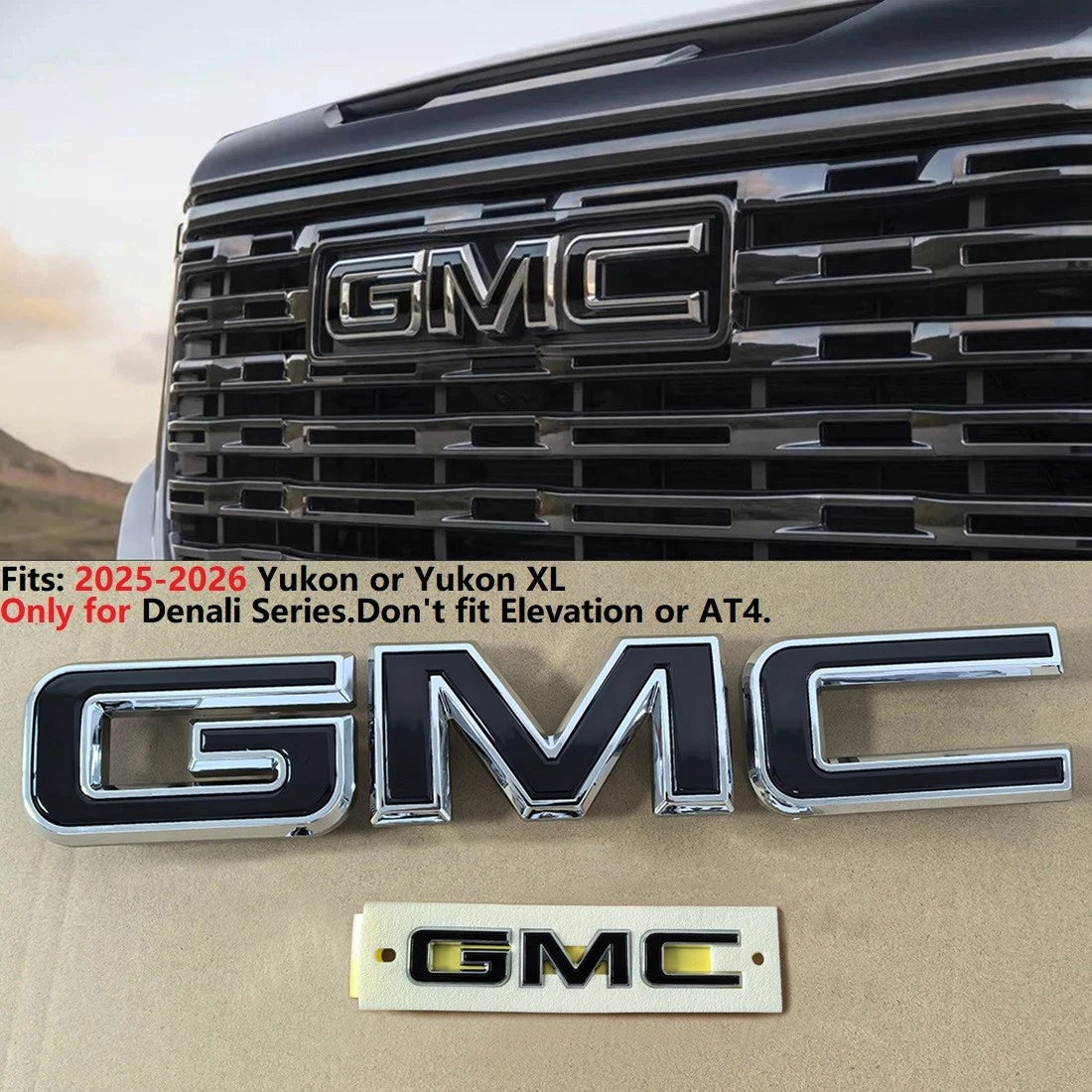 Full Emblem Kit for 2025–2026 GMC Yukon Denali | Denali Ultimate (Gloss Black / Chrome Black) 4-Pack/6-Pack