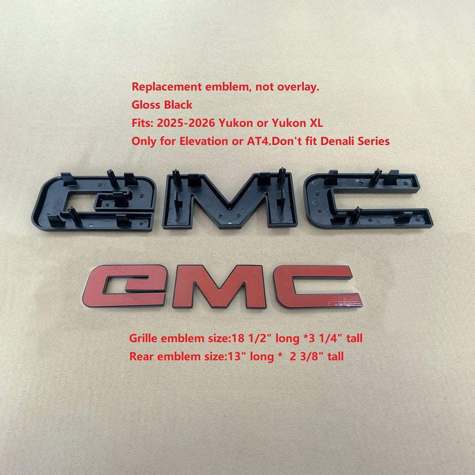 Grille Rear Emblem Kit for 2025–2026 GMC Yukon AT4 and Elevation / XL (Gloss Black / Chrome Black) 2-Pack