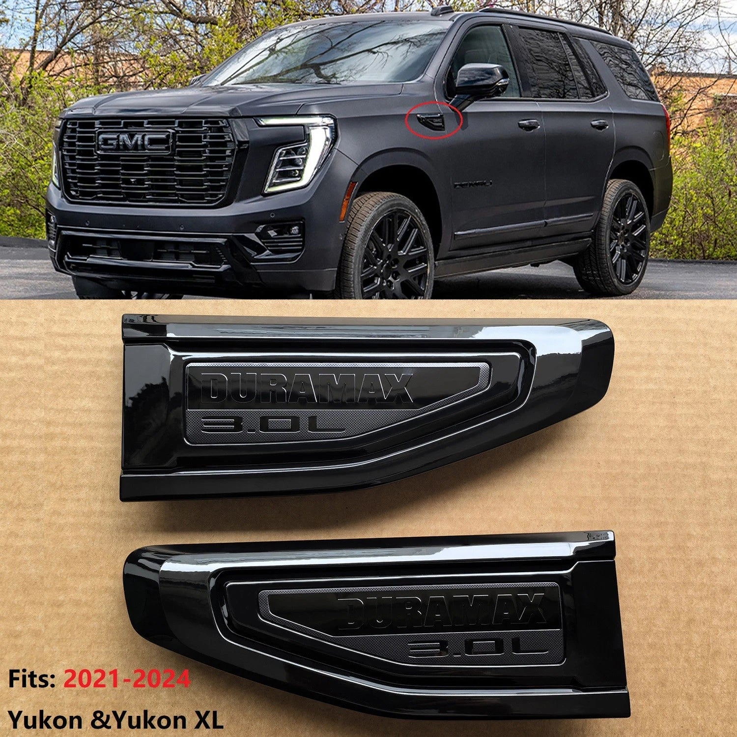 Duramax 3.0L Fender Vent Emblems for 2021–2024 GMC Yukon & Yukon XL
