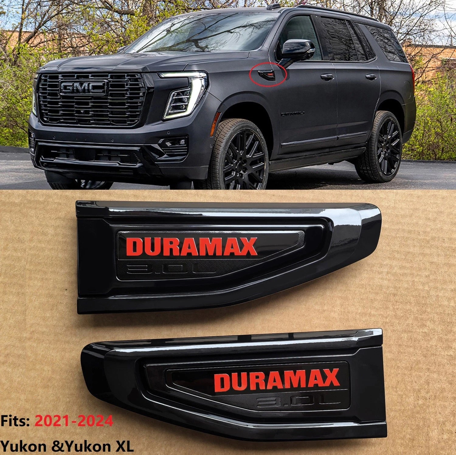 Duramax 3.0L Fender Vent Emblems for 2021–2024 GMC Yukon & Yukon XL