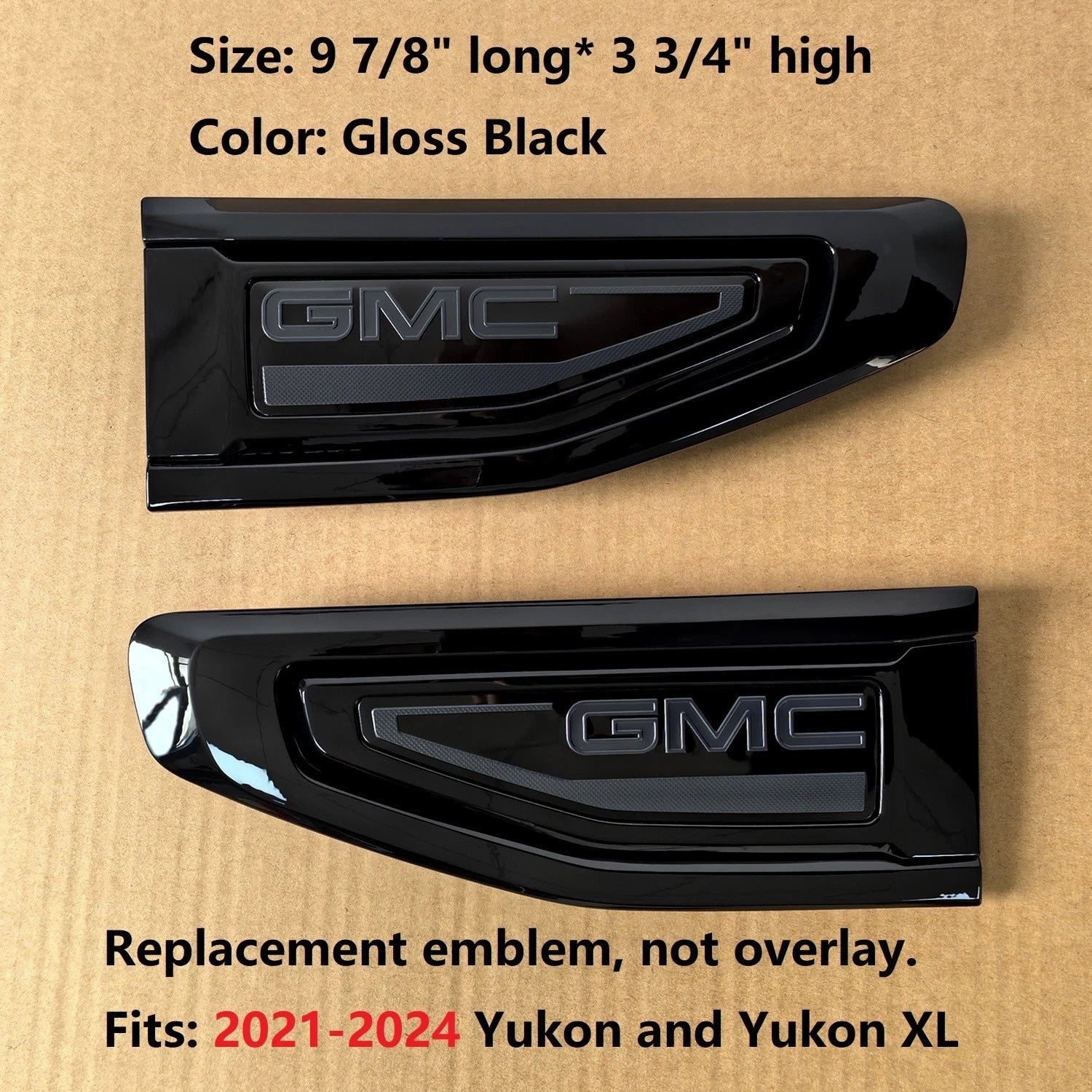 Fender Vent Emblem Badge Set for 2021–2024 GMC Yukon (XL) Left & Right (Black / Red)
