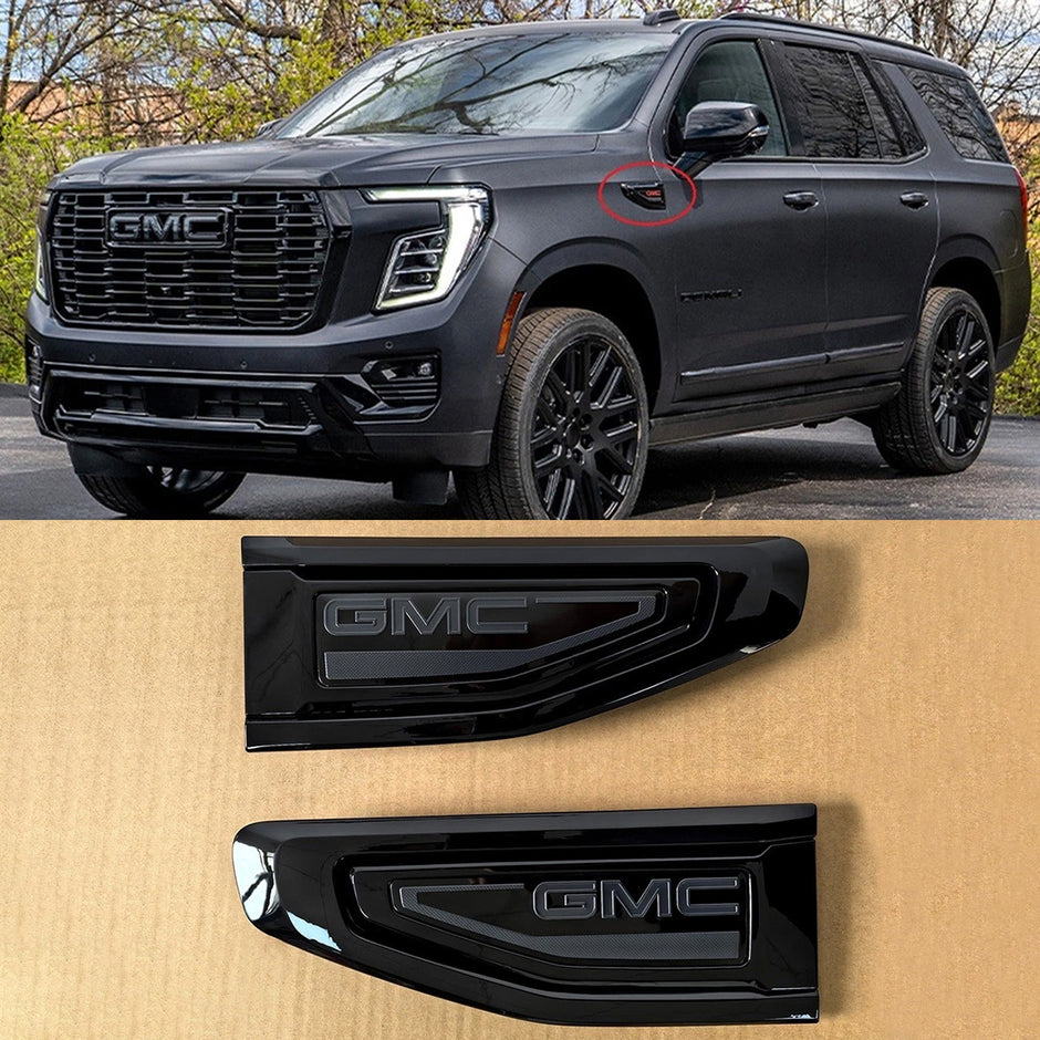 Fender Vent Emblem Badge Set for 2021–2024 GMC Yukon (XL) Left & Right (Black / Red)