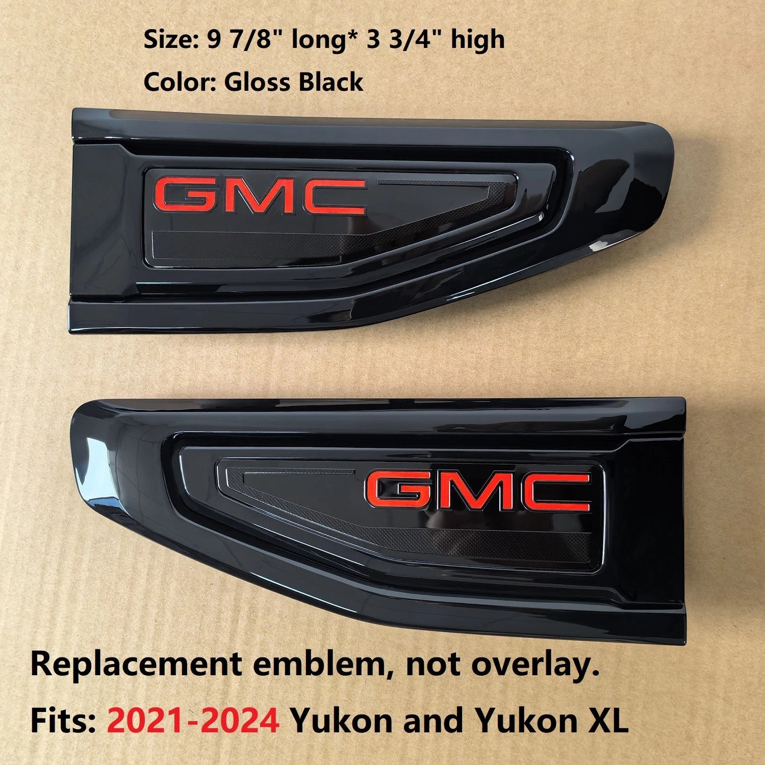 Fender Vent Emblem Badge Set for 2021–2024 GMC Yukon (XL) Left & Right (Black / Red)