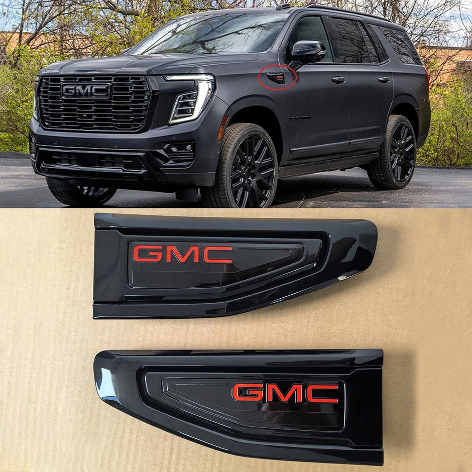 Fender Vent Emblem Badge Set for 2021–2024 GMC Yukon (XL) Left & Right (Black / Red)