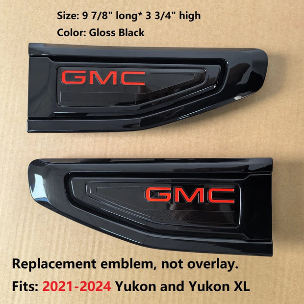 Fender Vent Emblem Badge Set for 2021–2024 GMC Yukon (XL) Left & Right (Black / Red)