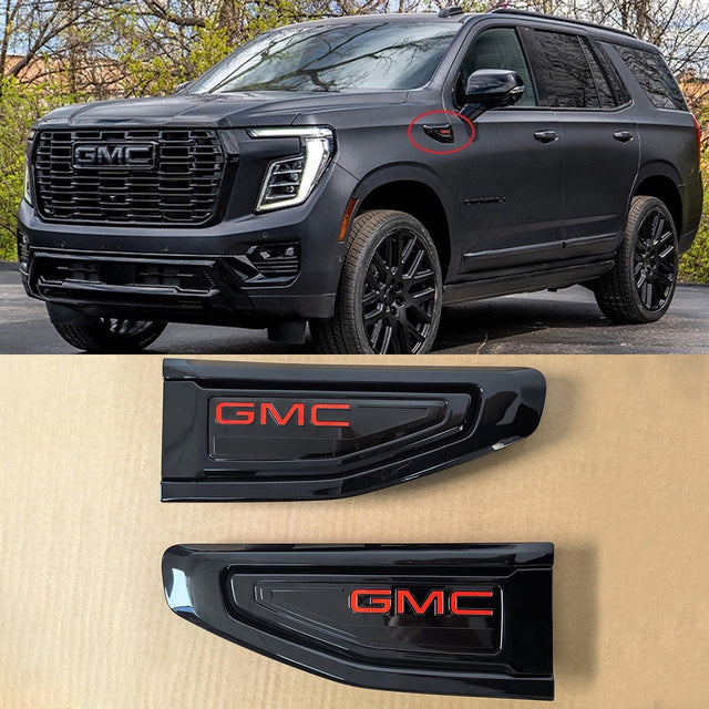 Fender Vent Emblem Badge Set for 2021–2024 GMC Yukon (XL) Left & Right (Black / Red)
