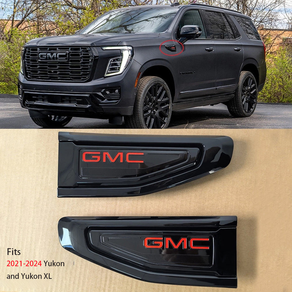 Fender Vent Emblem Badge Set for 2021–2024 GMC Yukon (XL) Left & Right (Black / Red)