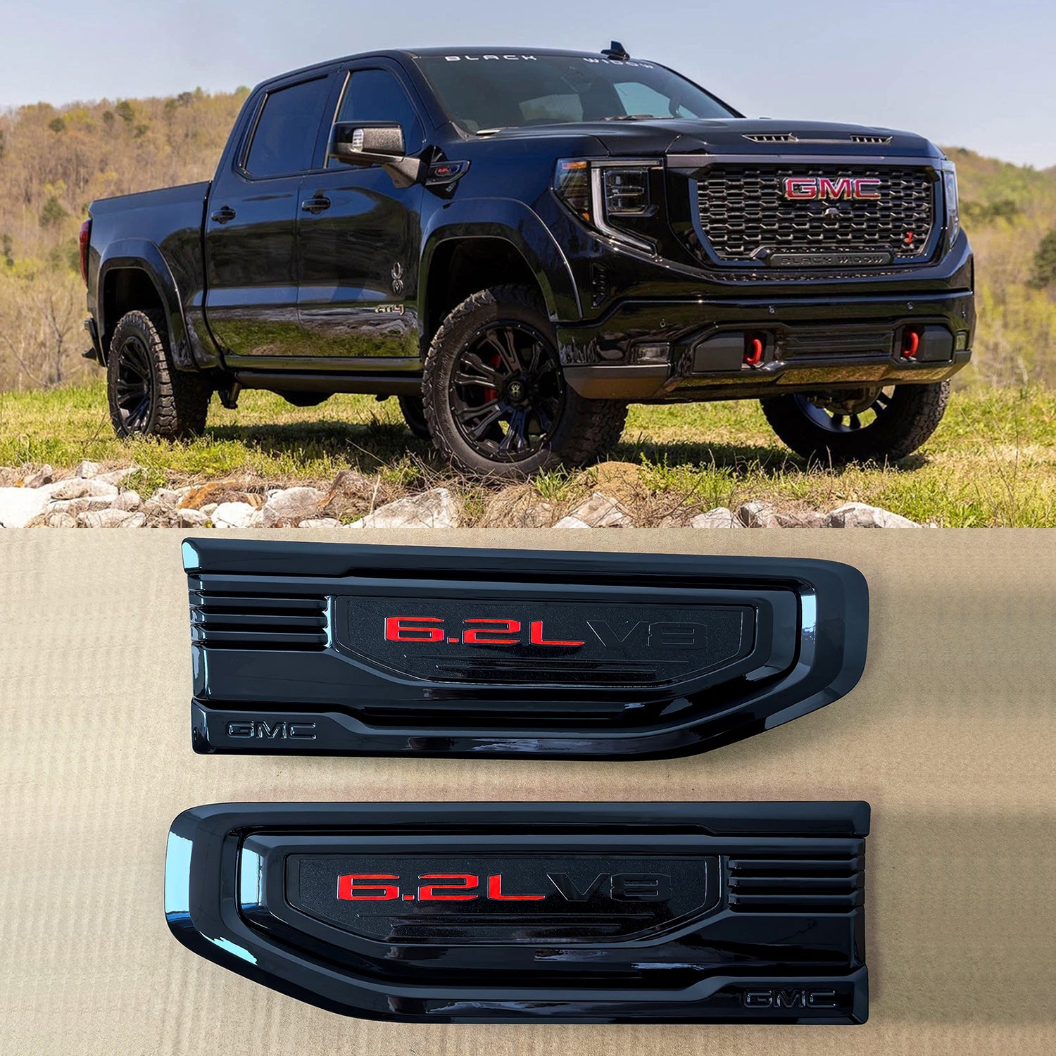 Fender Vent Emblem Set for 2019-2026 GMC Sierra 1500 Badge 6.2L V8
