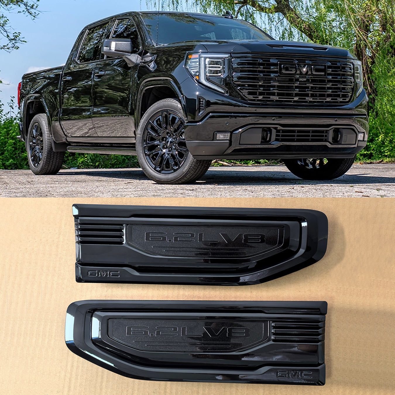 Fender Vent Emblem Set for 2019-2026 GMC Sierra 1500 Badge 6.2L V8