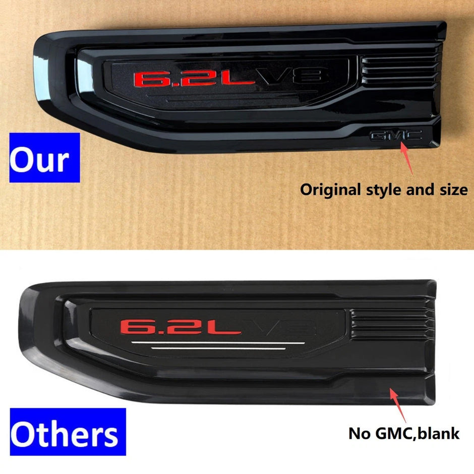 6.2L V8 Fender Vent Emblem Set for 2019-2026 GMC Sierra 1500 86532094 (Black / Red)