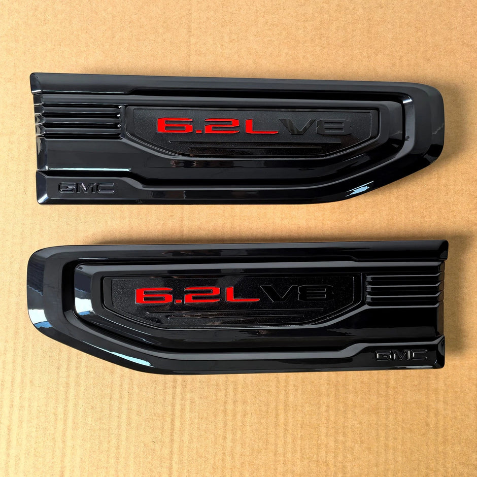 6.2L V8 Fender Vent Emblem Set for 2019-2026 GMC Sierra 1500 86532094 (Black / Red)