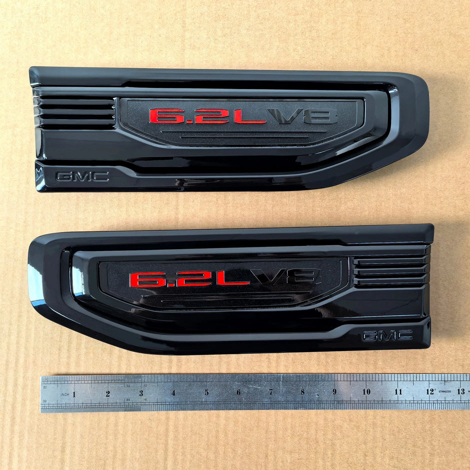6.2L V8 Fender Vent Emblem Set for 2019-2026 GMC Sierra 1500 86532094 (Black / Red)