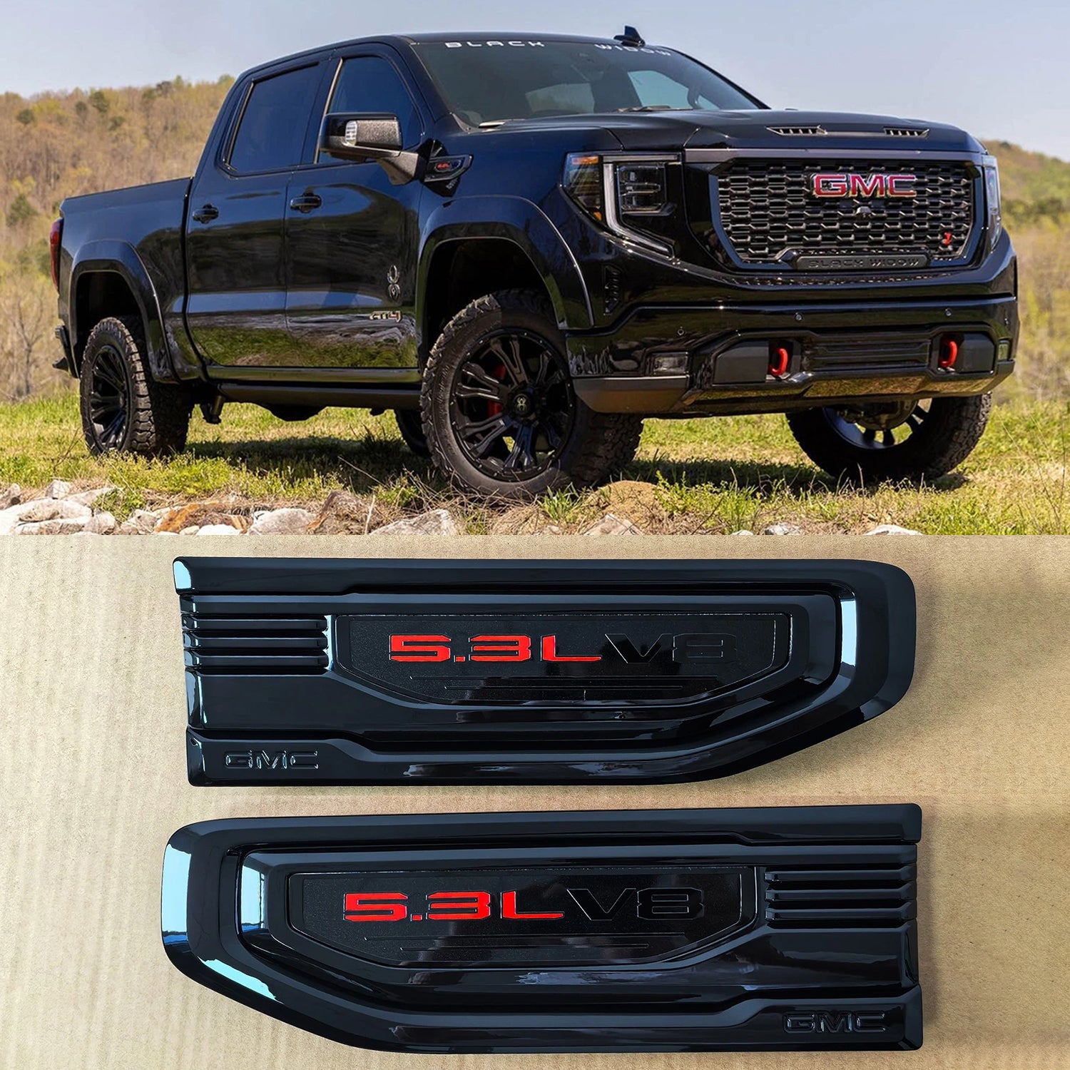 Fender Vent Emblems for 2019–2026 GMC Sierra 1500 Badge Set 5.3L V8