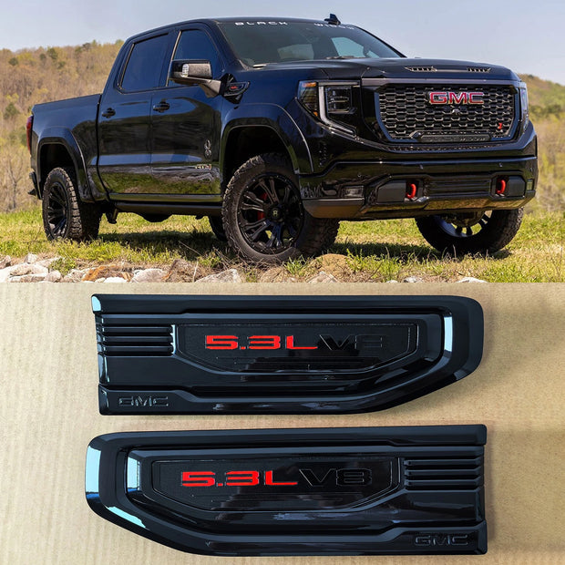 Fender Vent Emblems for 2019–2026 GMC Sierra 1500 Badge Replacement Black/Red