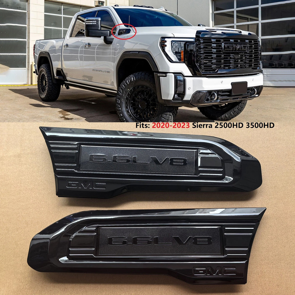 6.6L V8 Fender Vent Emblem Set for 2020–2023 GMC Sierra 2500HD 3500HD