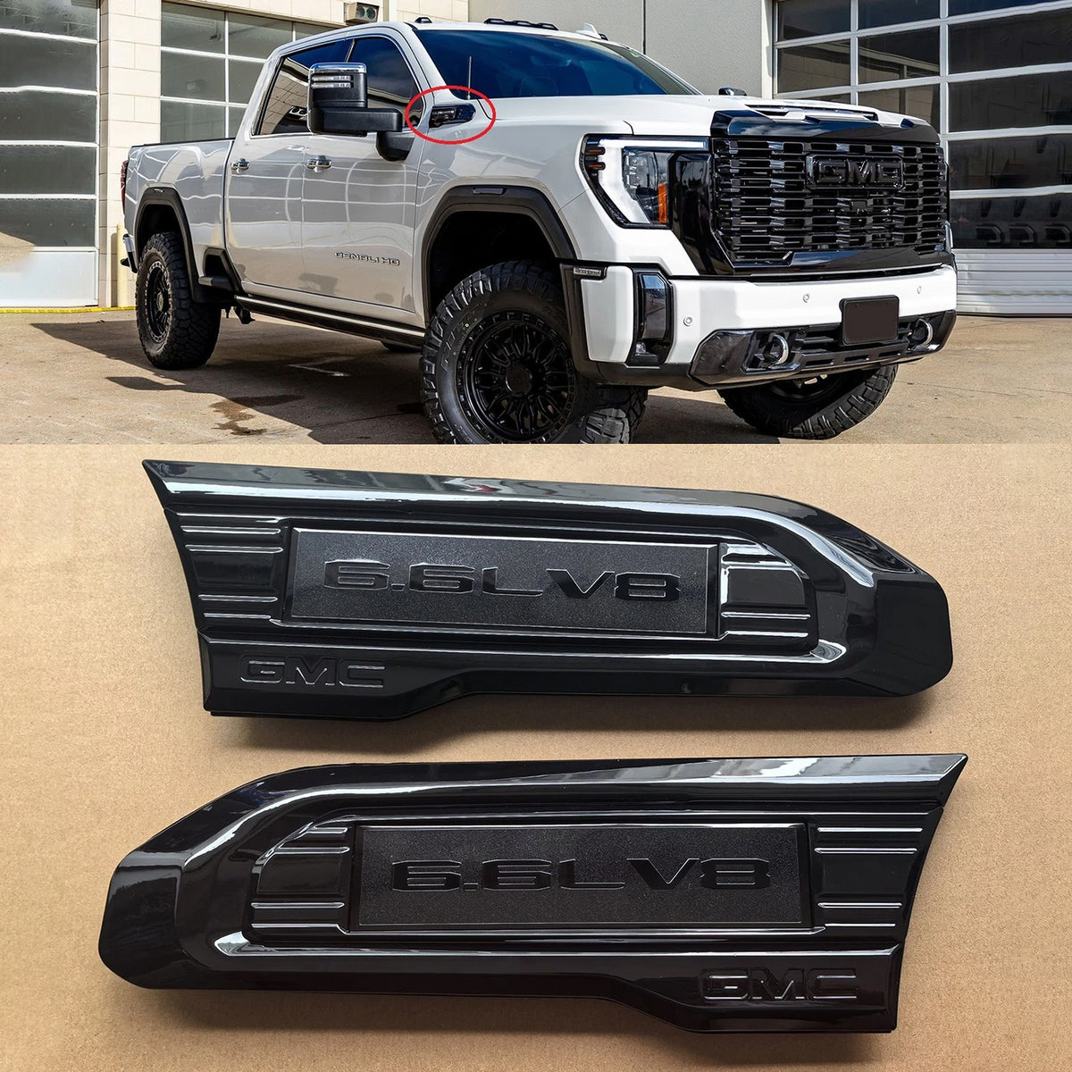 6.6L V8 Fender Vent Emblem Set for 2020–2023 GMC Sierra 2500HD 3500HD