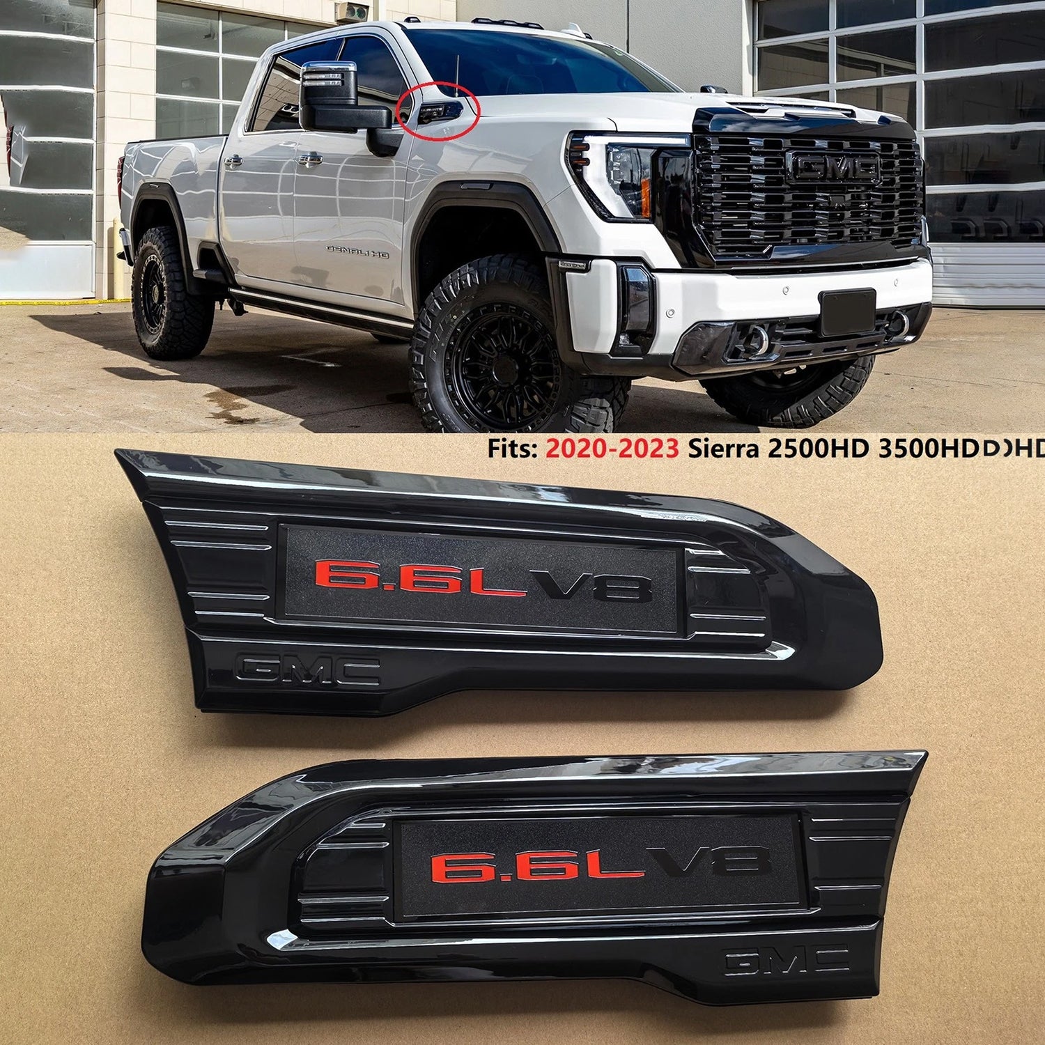 6.6L V8 Fender Vent Emblem Set for 2020–2023 GMC Sierra 2500HD 3500HD