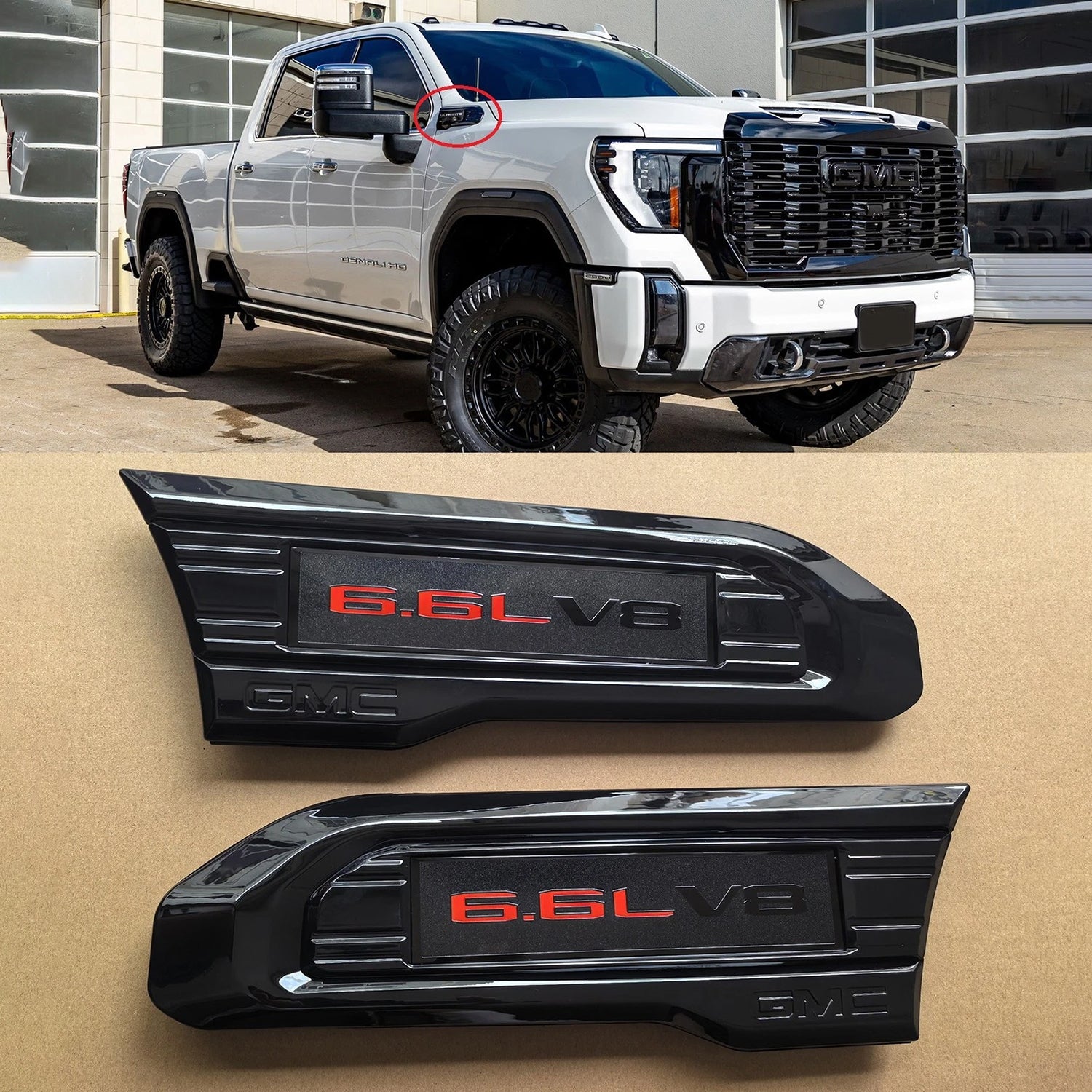 6.6L V8 Fender Vent Emblem Set for 2020–2023 GMC Sierra 2500HD 3500HD