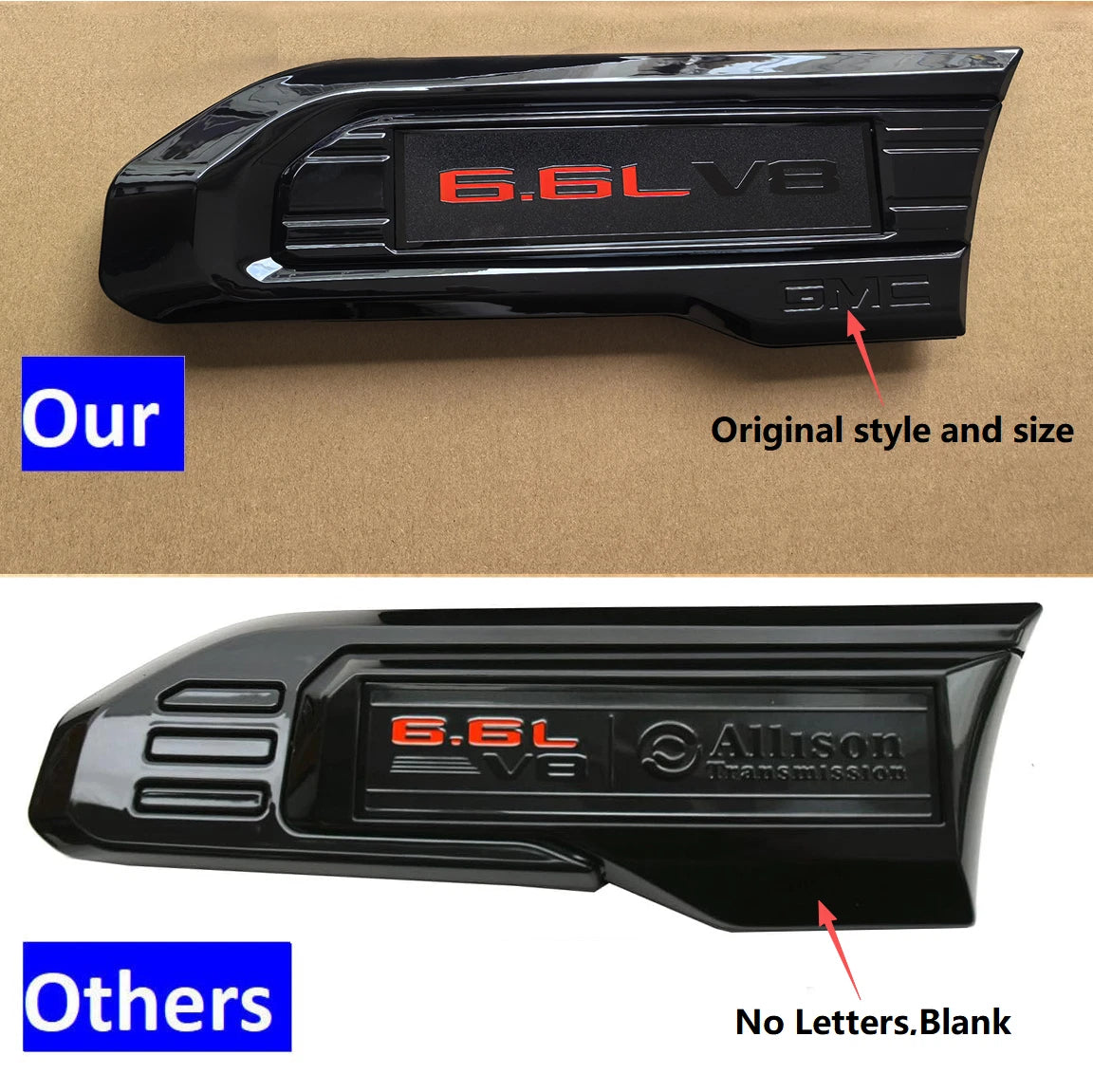 6.6L V8 Fender Vent Emblem Set for 2020–2023 GMC Sierra 2500HD 3500HD