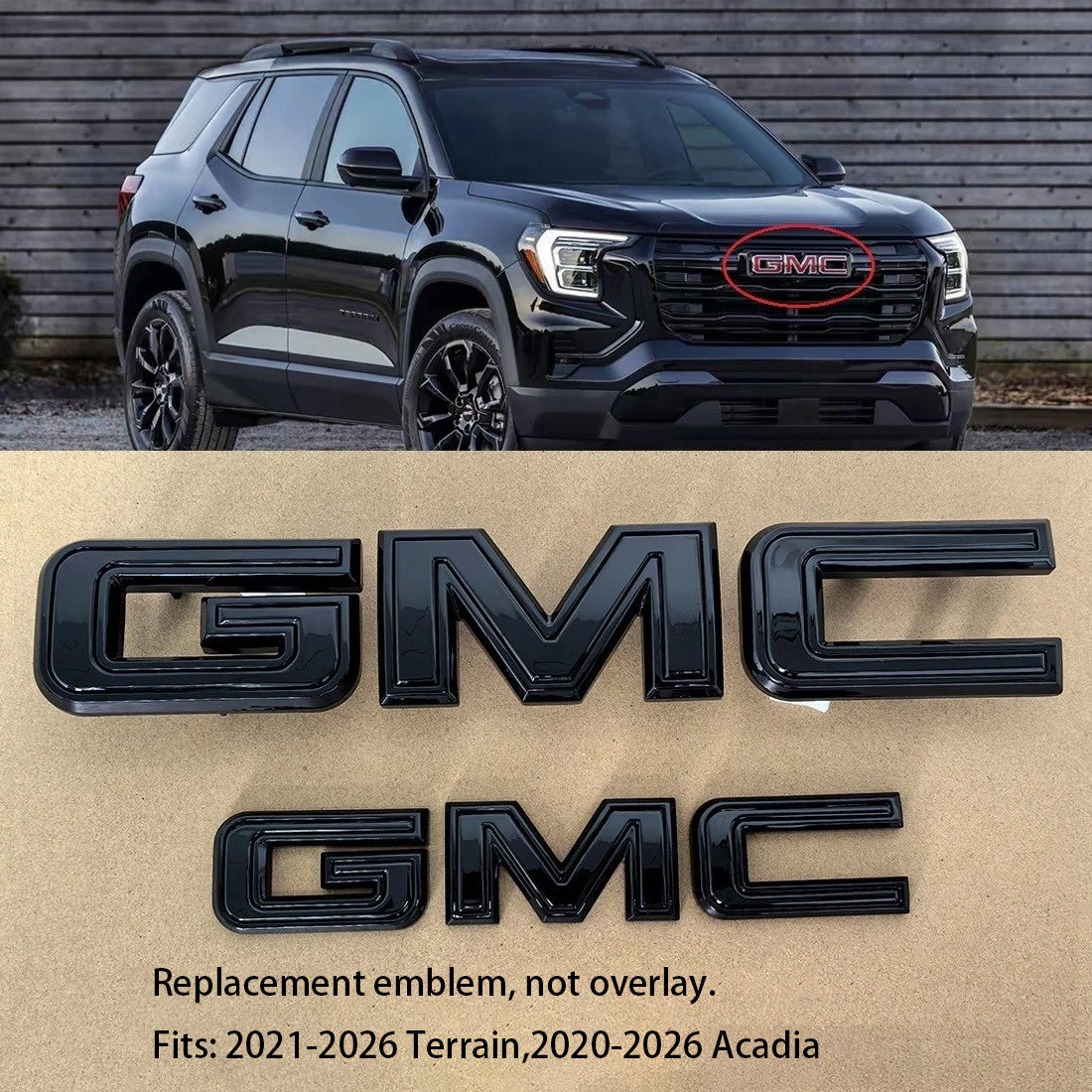 Front Grille & Rear GMC Emblem Set for 2021-2024 Acadia Terrain Badge 2-pack