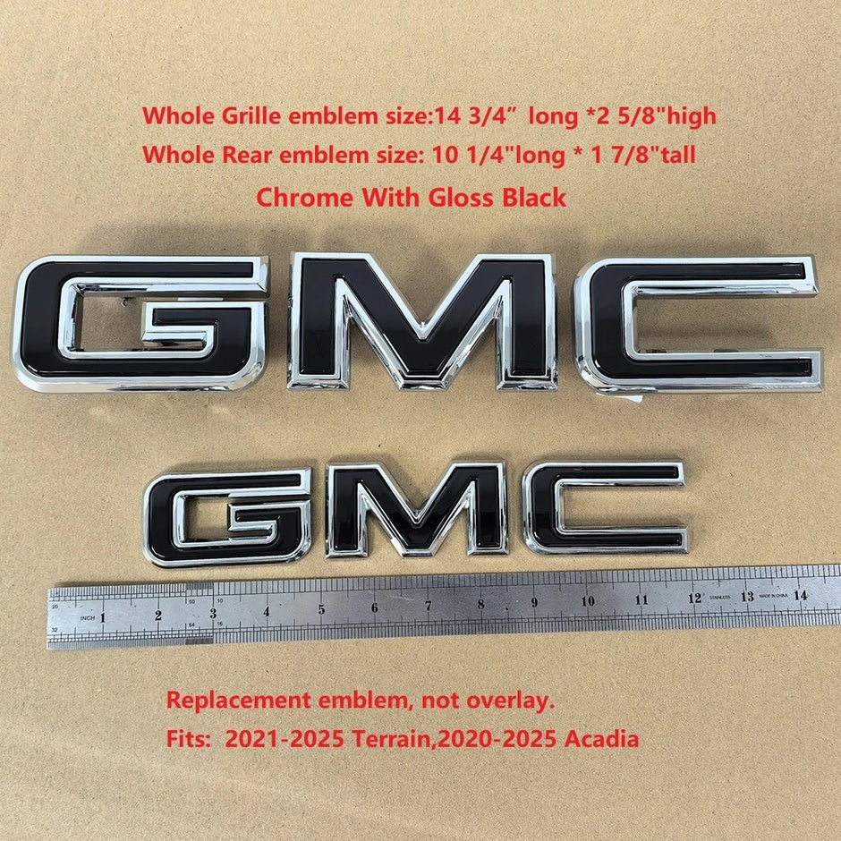 Grille & Rear Emblem Badge Replacement for 2020-2026 Acadia Terrain (Chrome / Gloss Black) 2-pack