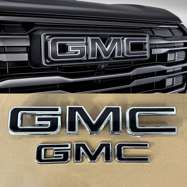 Front Grille & Rear GMC Emblem Set for 2021-2026 Acadia Terrain Badge (Chrome / Gloss Black) 2-pack