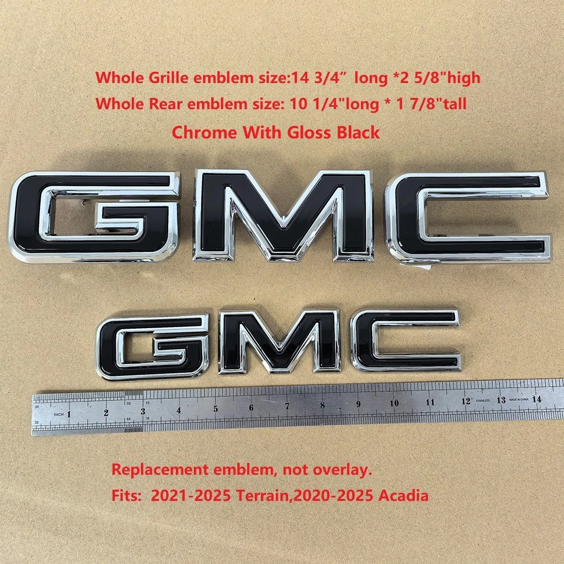 Grille & Rear Emblem Badge Replacement for 2020-2026 Acadia Terrain (Chrome / Gloss Black) 2-pack