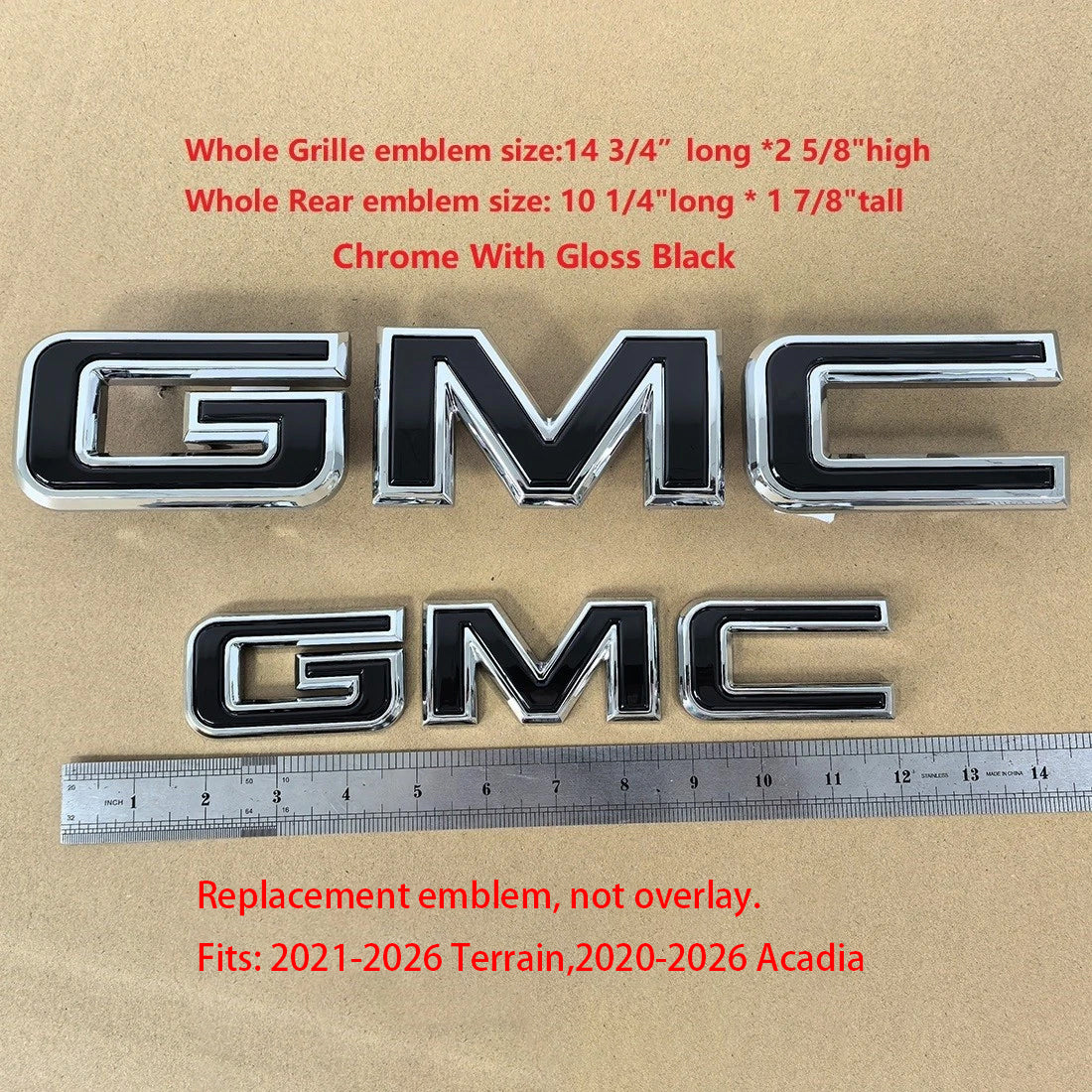 Front Grille & Rear GMC Emblem Set for 2021-2024 Acadia Terrain Badge 2-pack