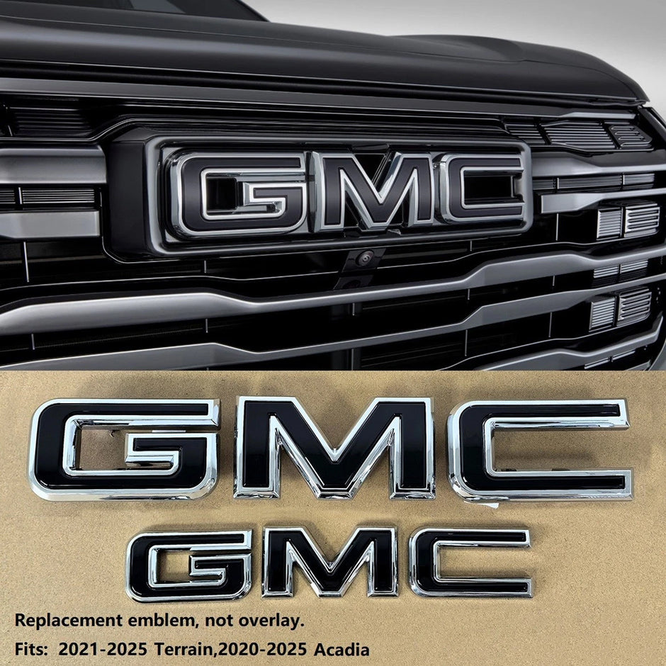 Grille & Rear Emblem Badge Replacement for 2020-2026 Acadia Terrain (Chrome / Gloss Black) 2-pack