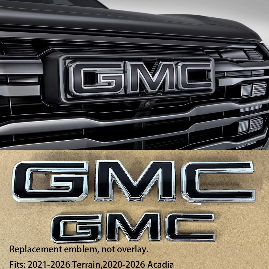 Front Grille & Rear GMC Emblem Set for 2021-2024 Acadia Terrain Badge 2-pack