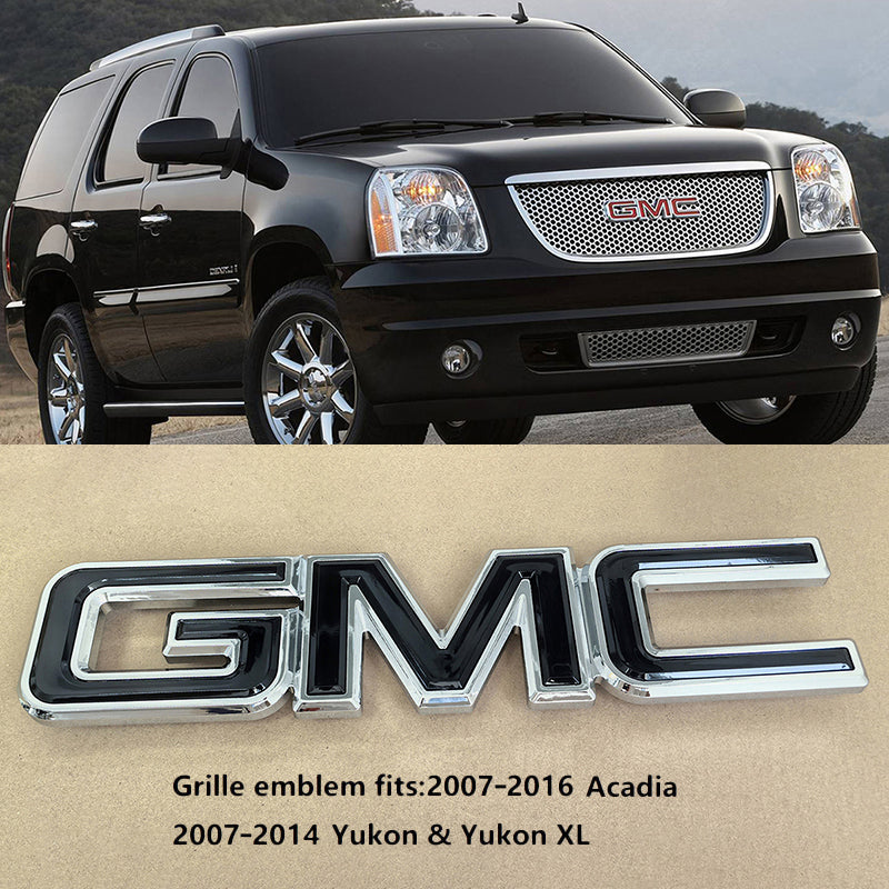 Front Grille GMC Emblem Badge for 2007–2014 Yukon(XL) 2007–2016 Acadia (Chrome / Gloss Black) 1-pack