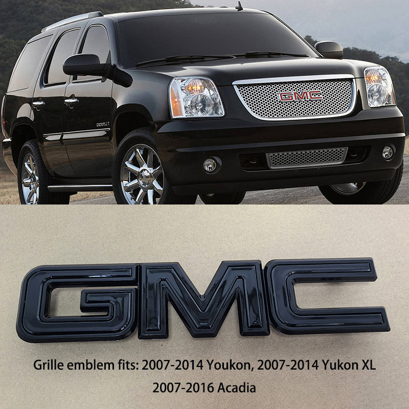 Grille Emblem 3D Plastic Badges for 2007-2014 GMC Yukon (XL) 07-16 Acadia (Chrome / Gloss Black) 1-pack