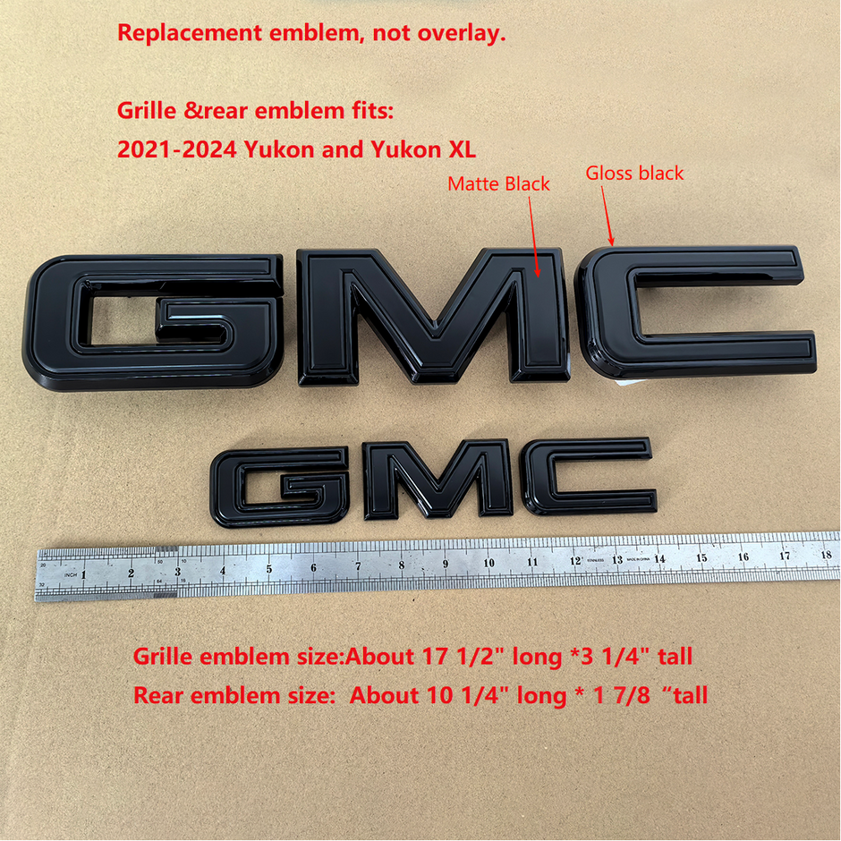 NEW Front & Rear Emblem Replacement for 2021-2024 GMC Yukon Yukon XL (Chrome / Matte / Gloss Black) 2-pack