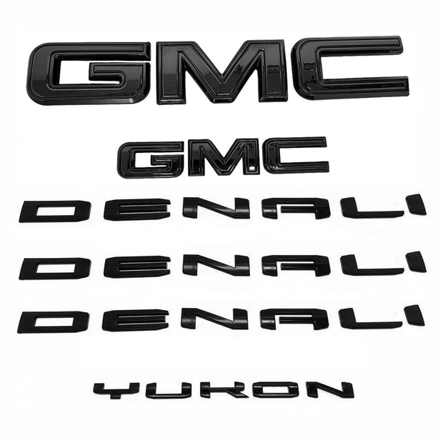 Grille & Rear with three Denali Emblem badge for 2019-2024 GMC Yukon Gloss Black 6pack