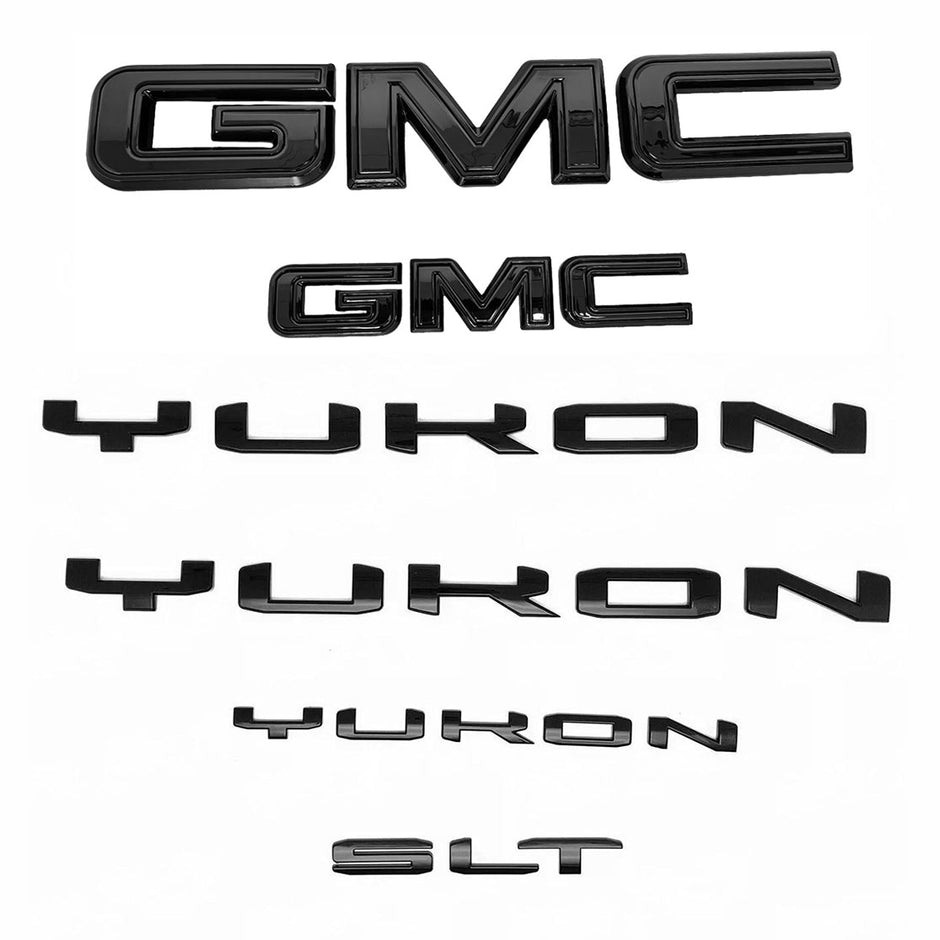 Grille & Rear Emblem Badge Replacement for 2019-2024 GMC Yukon AT4 SLT Gloss Black 6pack