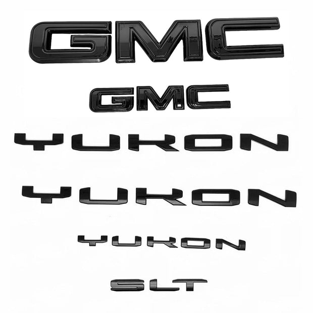 Grille & Rear Emblem Badge Replacement for 2019-2024 GMC Yukon AT4 SLT Gloss Black 6pack