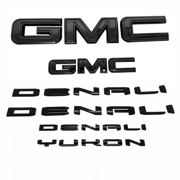 Grille & Rear with two Denali Emblem badge for 2019-2024 GMC Yukon Gloss Black 6pack