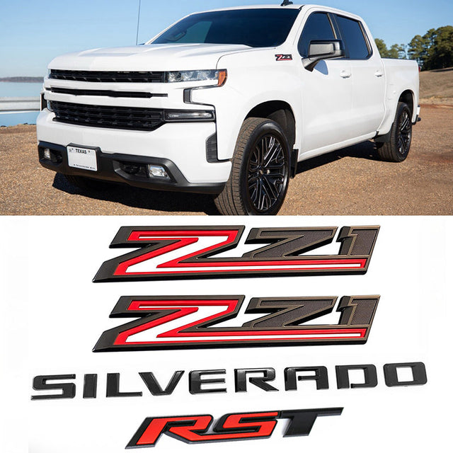 Emblems 3D Badges Replacement for Silverado Plus Z71 RST 2019-2025 Parts 86539786 (Black / Red) 4-pack