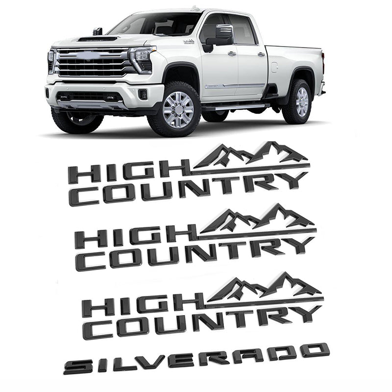 3D Letters Badges Replacement for Silverado Plus Three High Country Emblems 2019-2025 Gloss Black 4-pack