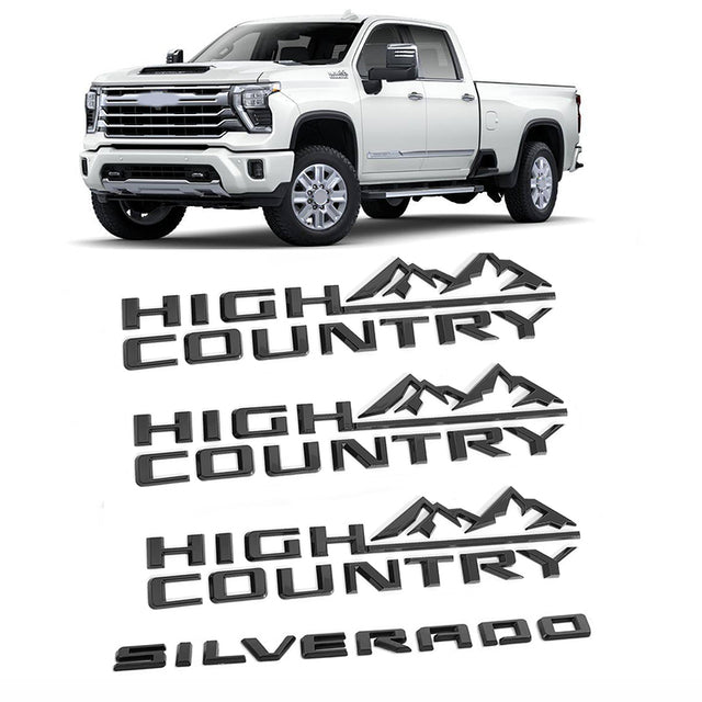 3D Letters Badges Replacement for Silverado Plus Three High Country Emblems 2019-2025 Gloss Black 4-pack