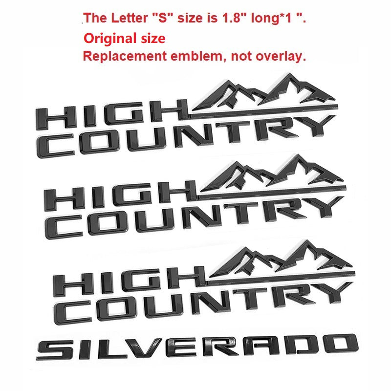 3D Letters Badges Replacement for Silverado Plus Three High Country Emblems 2019-2025 Gloss Black 4-pack