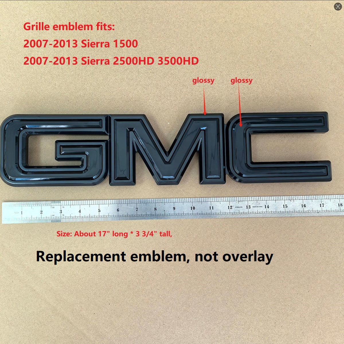 Front Grille GMC Emblem for 2007–2013 Sierra 1500 2500HD 3500HD Badge (Chrome / Gloss Black)