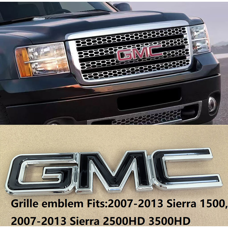 2007-2013 Front Grille Emblem Badge 3D Plastic Replacement for Sierra 1500 2500HD 3500HD 15256164 (Chrome / Gloss Black) 1-pack
