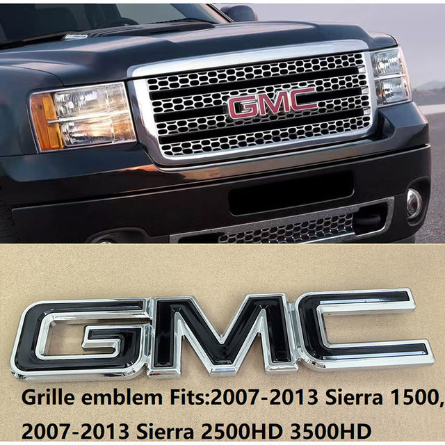 2007-2013 Front Grille Emblem Badge 3D Plastic Replacement for Sierra 1500 2500HD 3500HD 15256164 (Chrome / Gloss Black) 1-pack