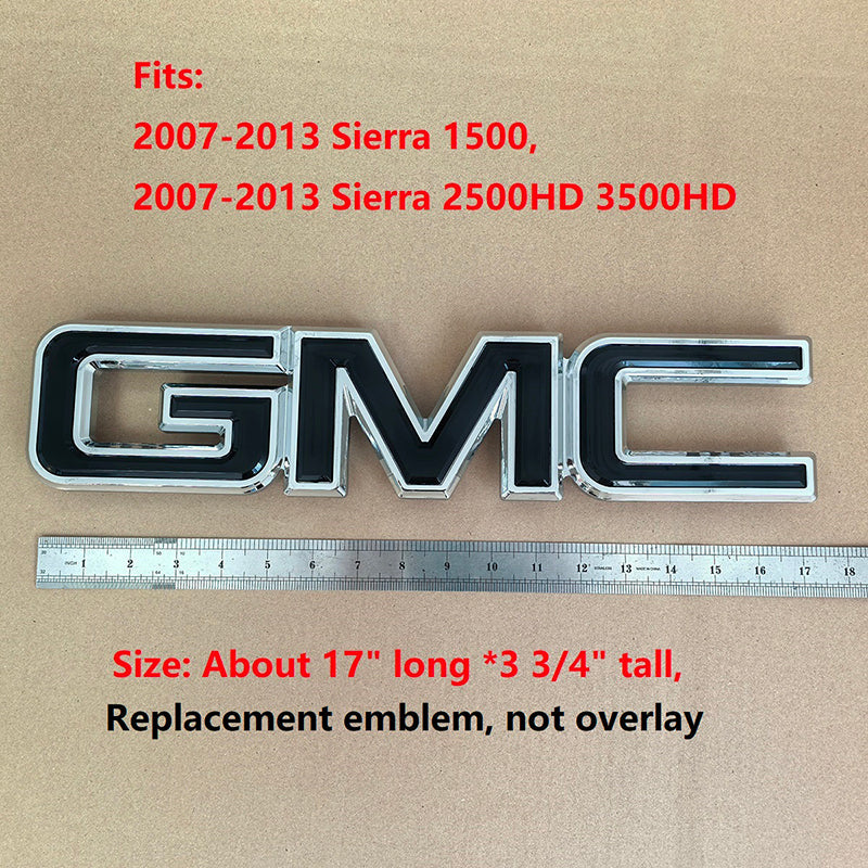 2007-2013 Front Grille Emblem Badge 3D Plastic Replacement for Sierra 1500 2500HD 3500HD 15256164 (Chrome / Gloss Black) 1-pack