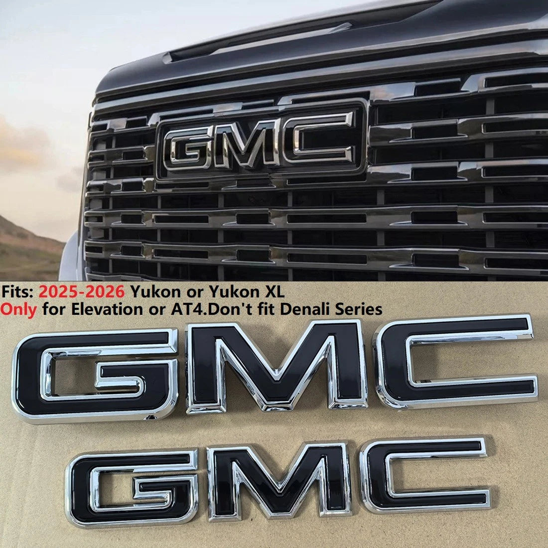 Grille & Rear Emblems for 2025-2026 GMC Yukon AT4 Badge Replacement