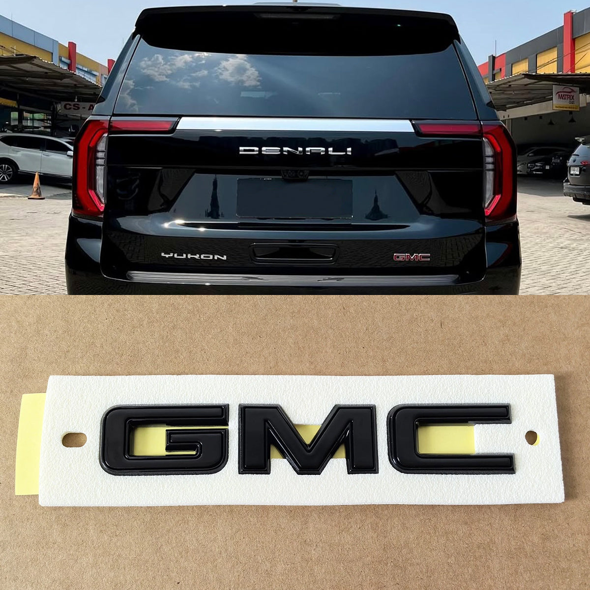 Rear Tailgate Emblem for 2025–2026 GMC Yukon Denali | Denali Ultimate (Gloss Black / Chrome Black)