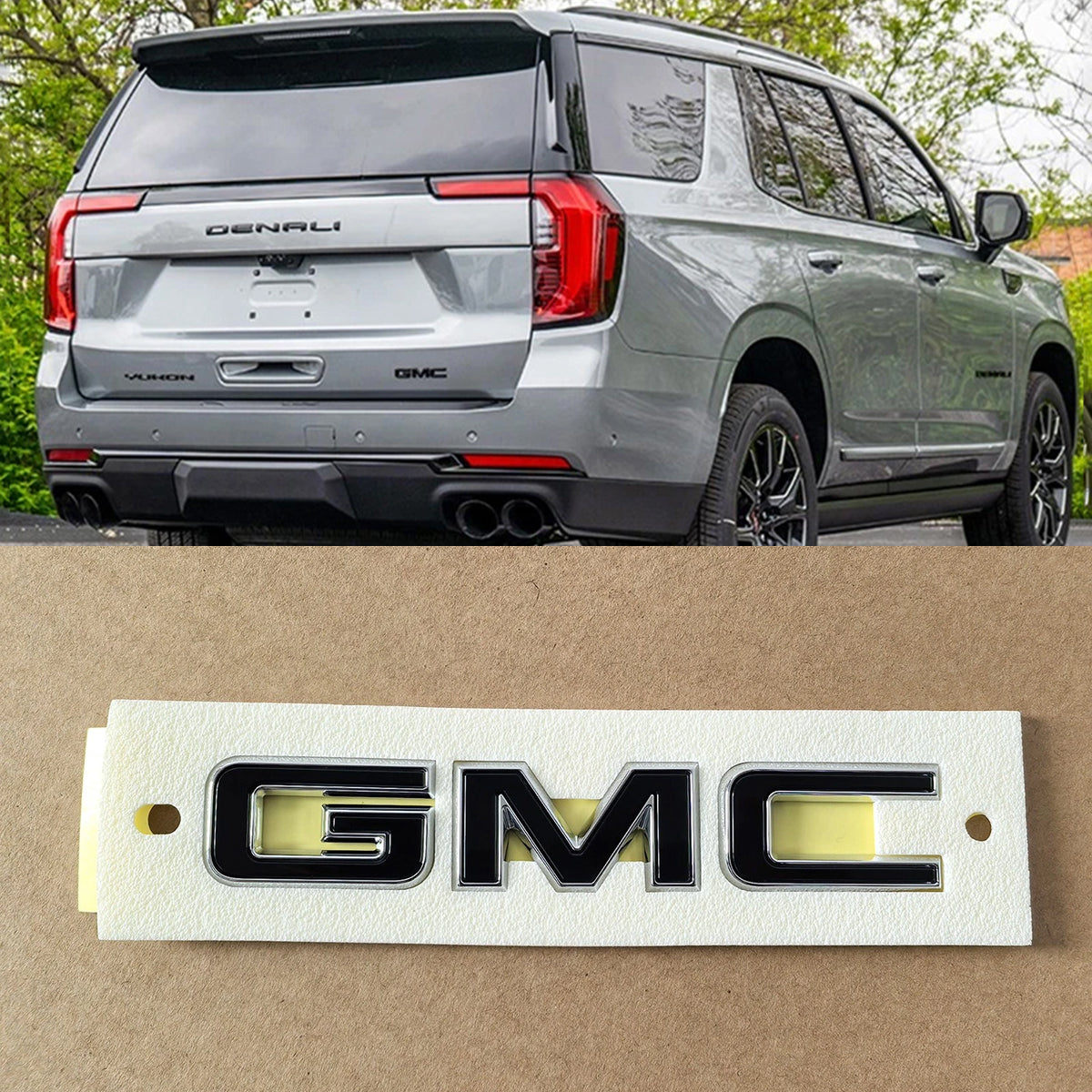 Rear Tailgate Emblem for 2025–2026 GMC Yukon Denali | Denali Ultimate (Gloss Black / Chrome Black)